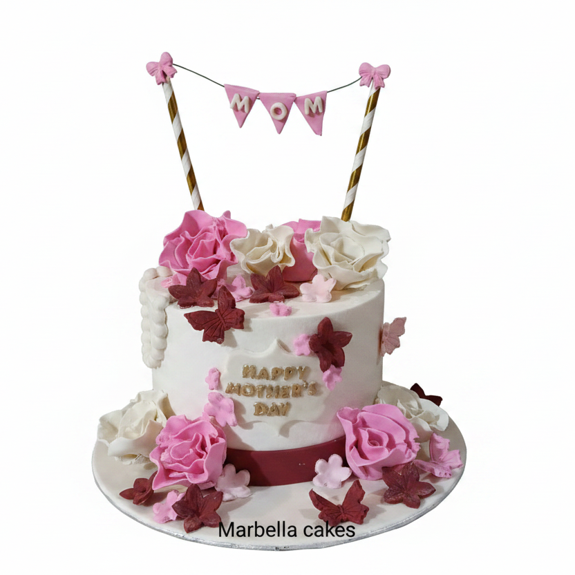 Happy Mothers Day MOM banner cake with pure white background