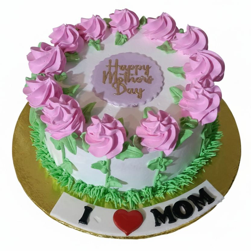 Mother's Day Floral Rose Cake with white background