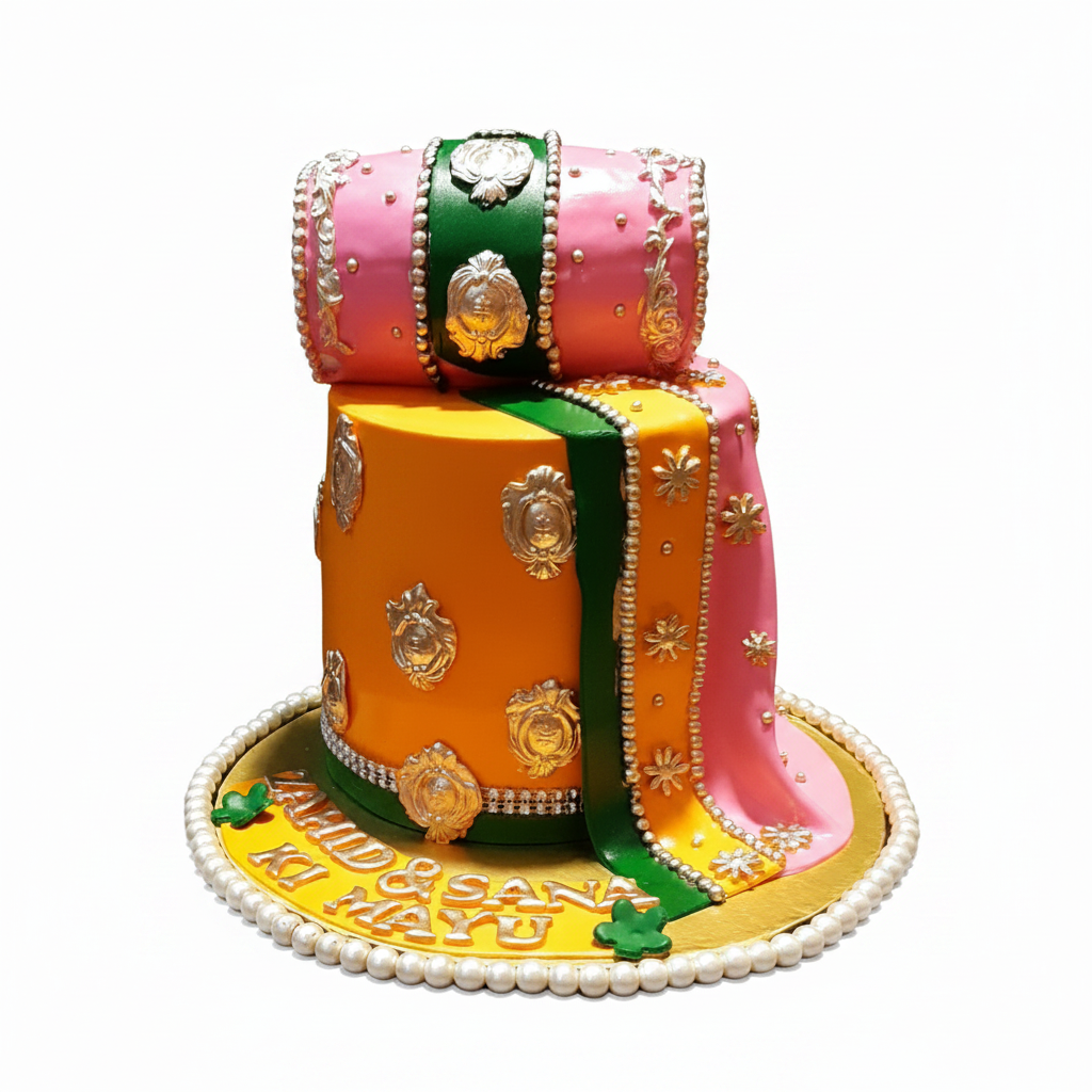 Mayun Dholki two tier cake on white background