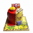 Mayun Mehndi split design cake red yellow on white background