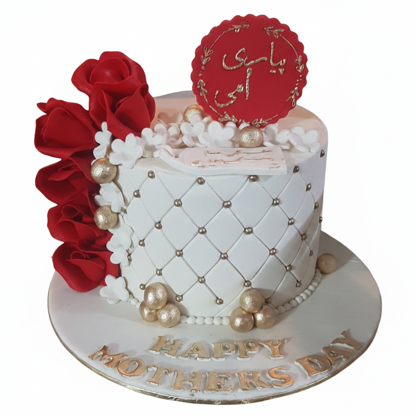 Happy Mothers Day quilted cake with pure white background