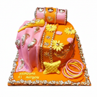 Mayun two tier pink orange dholki sunflower cake on white background