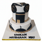 Umrah Mubarak 2-tier Kaaba cake with pure white background