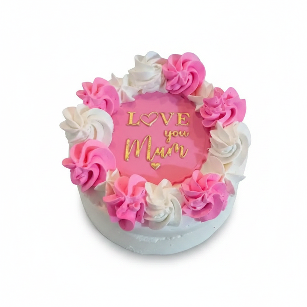 Love You Mum cake and cupcake set with pure white background