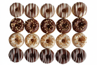 16 piece classic chocolate and nut donut box on white background