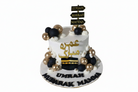 Umrah Mubarak Arabic calligraphy cake with white background